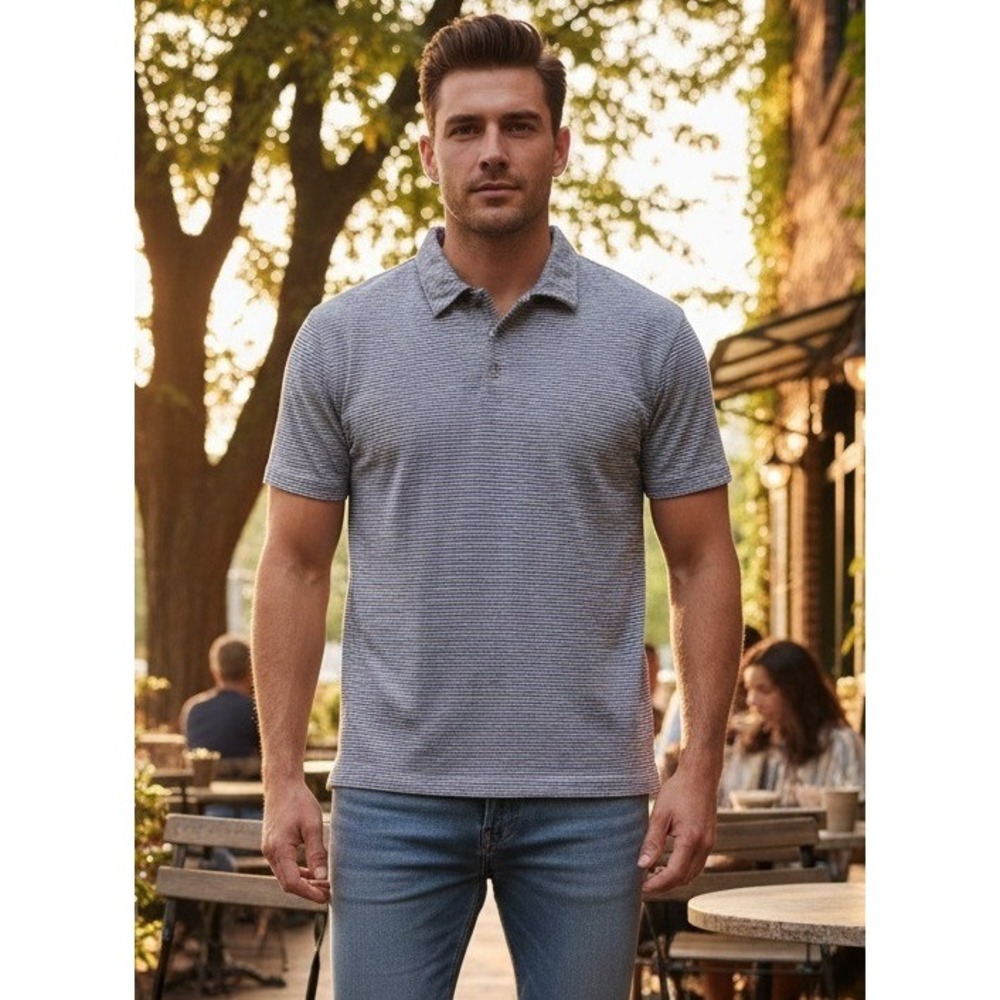 Pure & Simple Men's Stripe Short Sleeve Polo Shirt‎ Golf Casual Size XL Cotton